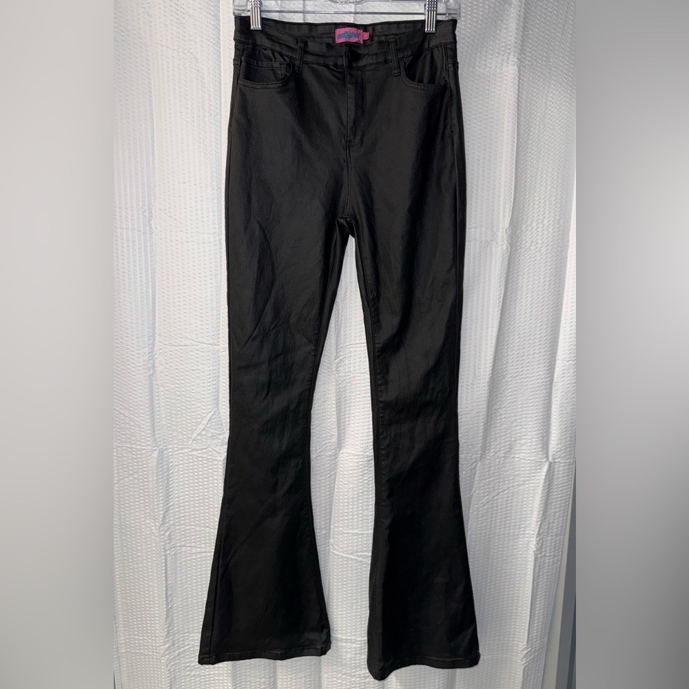 Edikted Luna Faux Leather Flare Leg Pants Size L